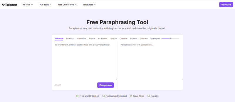 Toolsmart Free Paraphrasing Tool screenshot 1