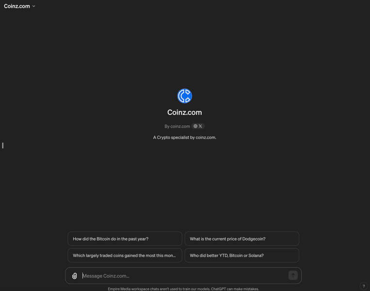Coinz.com ChatGPT screenshot 1