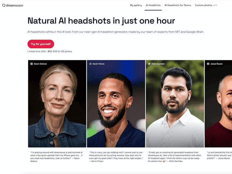 Dreamwave AI Headshots screenshot 1